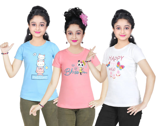Girl's Cotton Sleeve T-shirt 3 Set (3 Years - 9 Years)