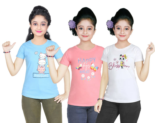 Girl's Cotton Sleeve T-shirt 3 Set (3 Years - 9 Years)
