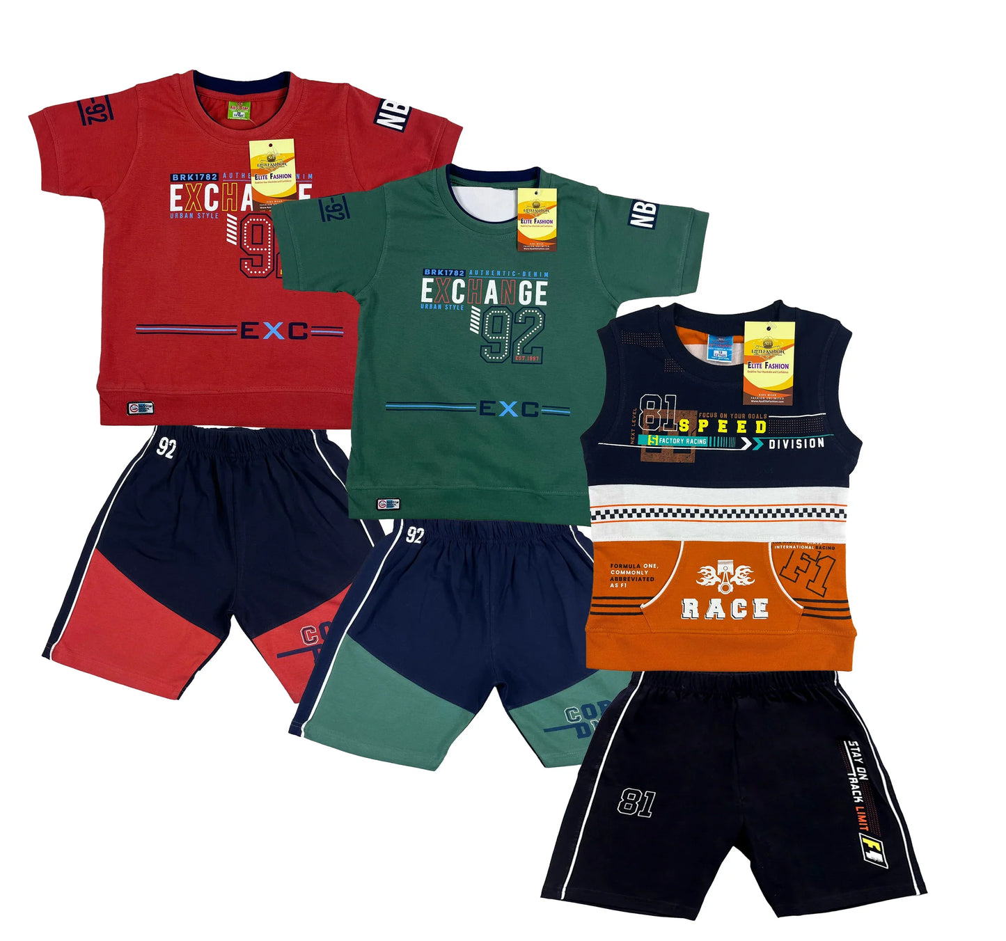 Boy's Cotton Sleeve T-shirt with Shorts 3 Set (3 Years - 9 Years)