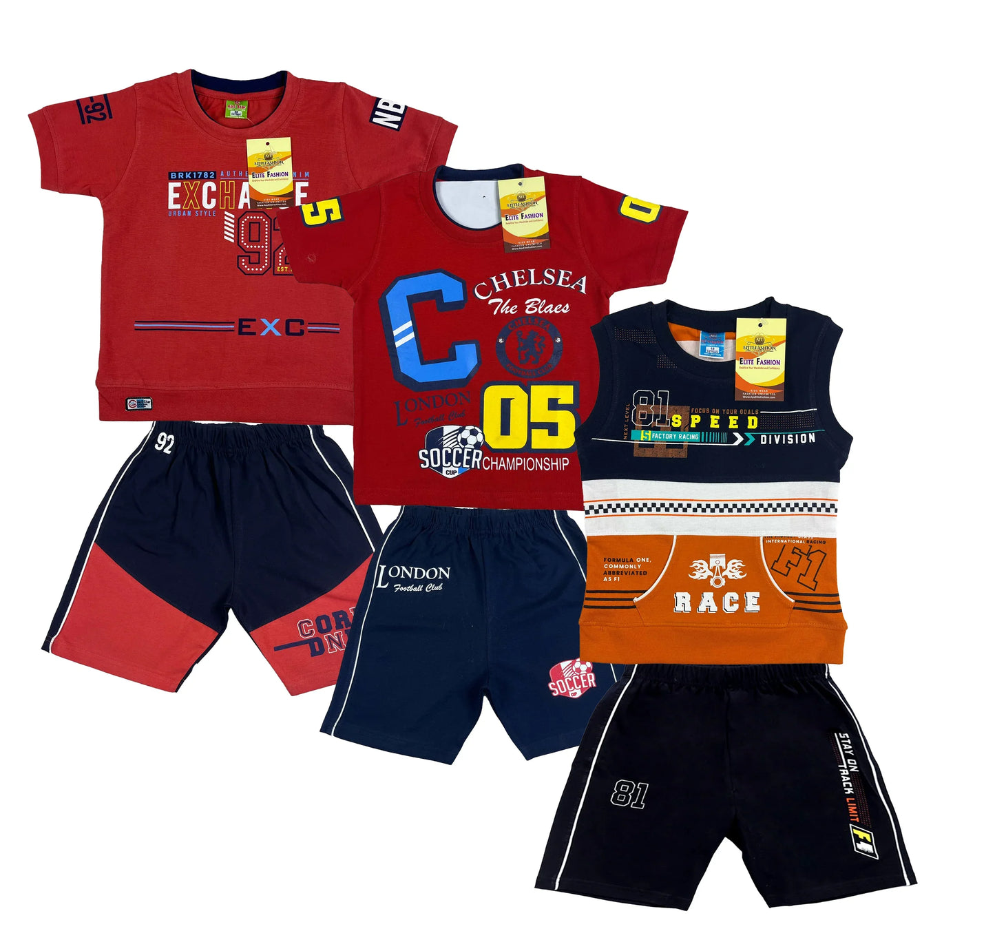 Boy's Cotton Sleeve T-shirt with Shorts 3 Set (3 Years - 9 Years)