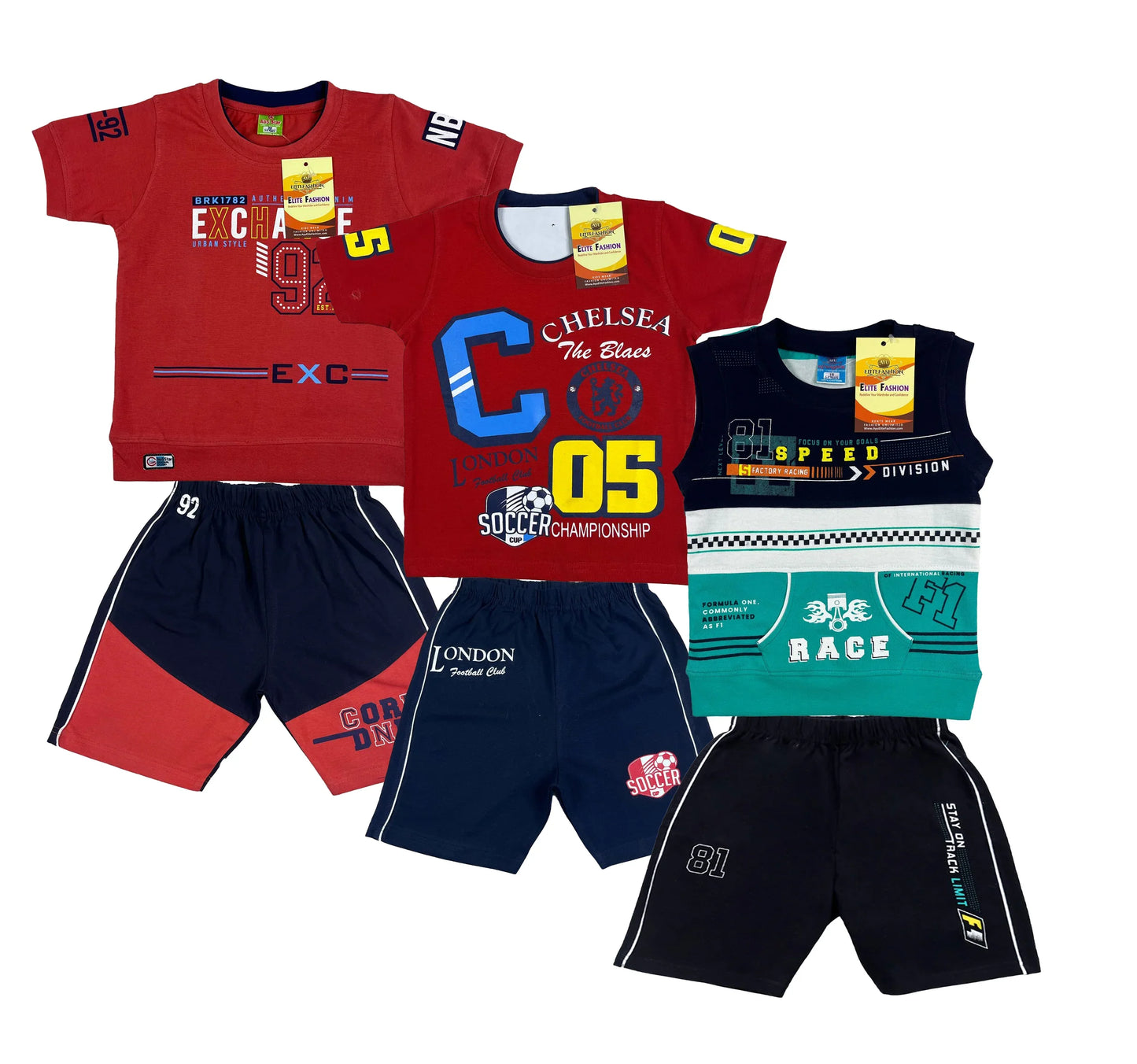 Boy's Cotton Sleeve T-shirt with Shorts 3 Set (3 Years - 9 Years)