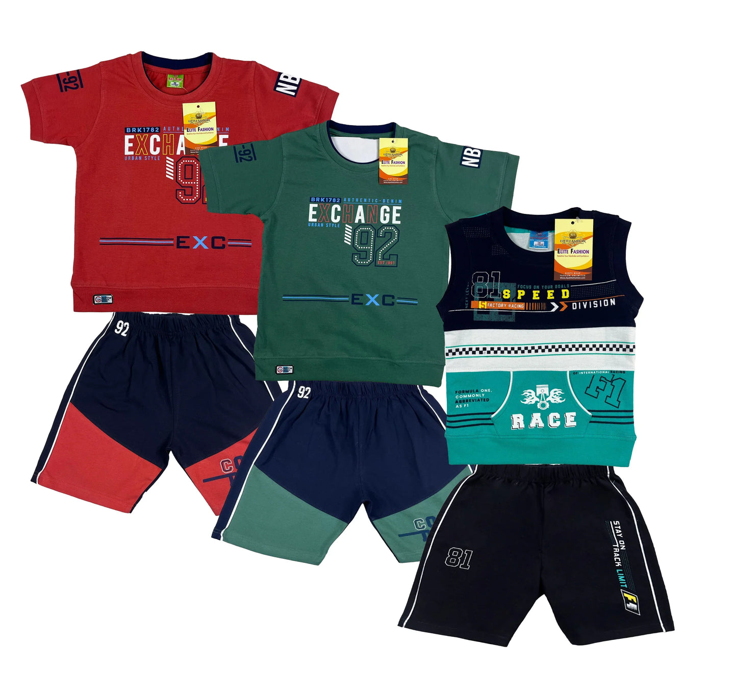 Boy's Cotton Sleeve T-shirt with Shorts 3 Set (3 Years - 9 Years)