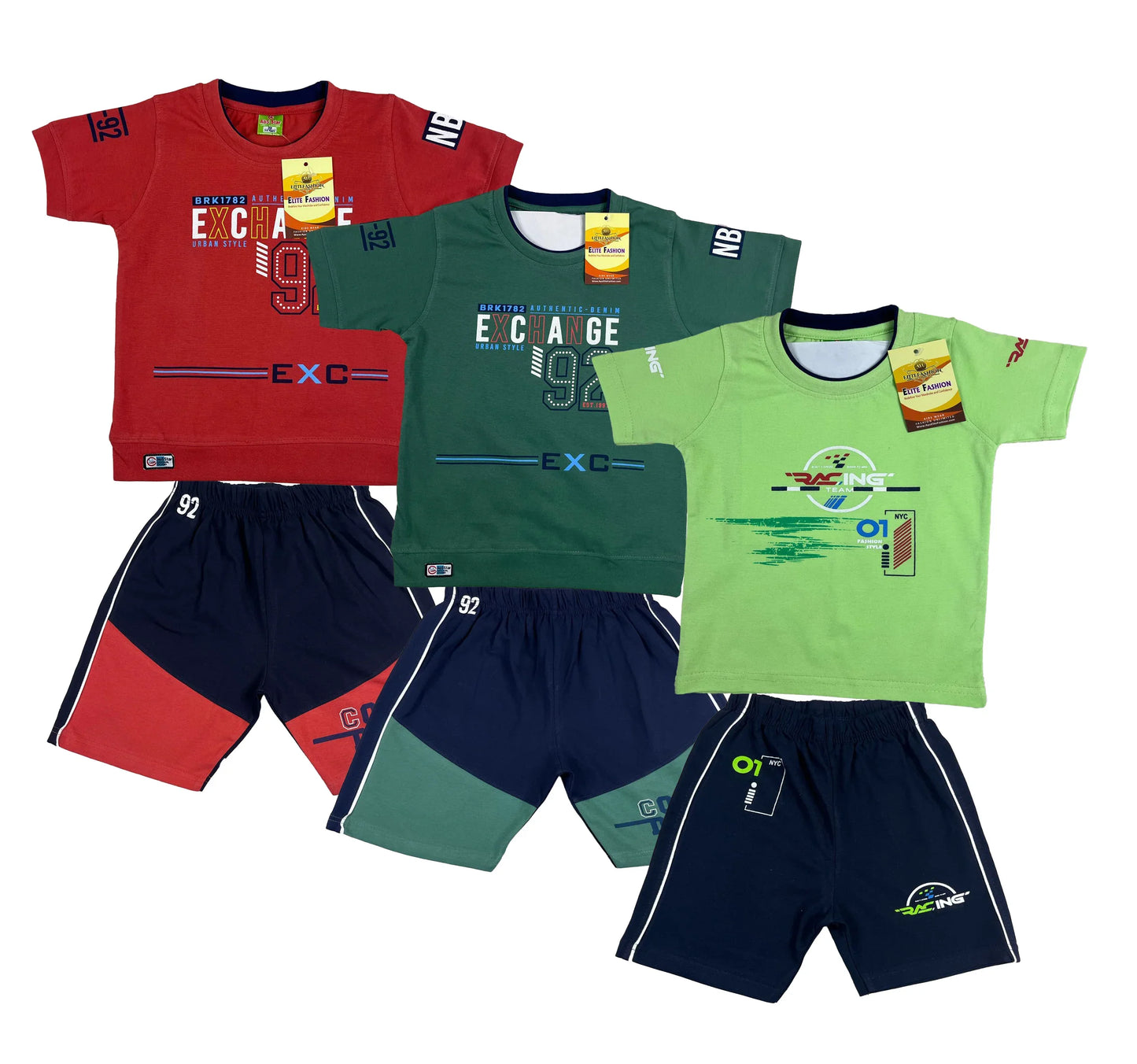 Boy's Cotton Sleeve T-shirt with Shorts 3 Set (3 Years - 9 Years)