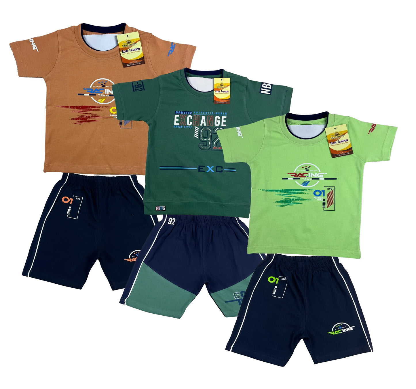 Boy's Cotton Sleeve T-shirt with Shorts 3 Set (3 Years - 9 Years)