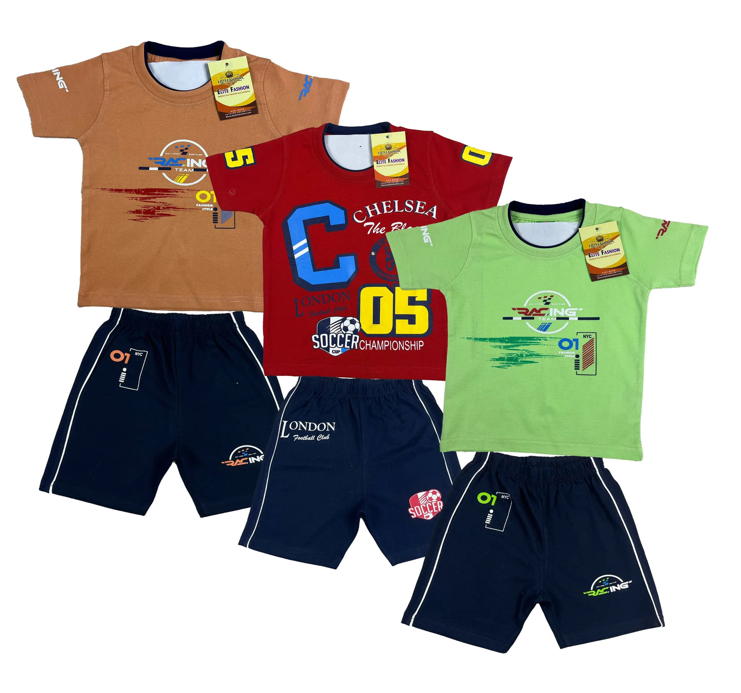 Boy's Cotton Sleeve T-shirt with Shorts 3 Set (3 Years - 9 Years)