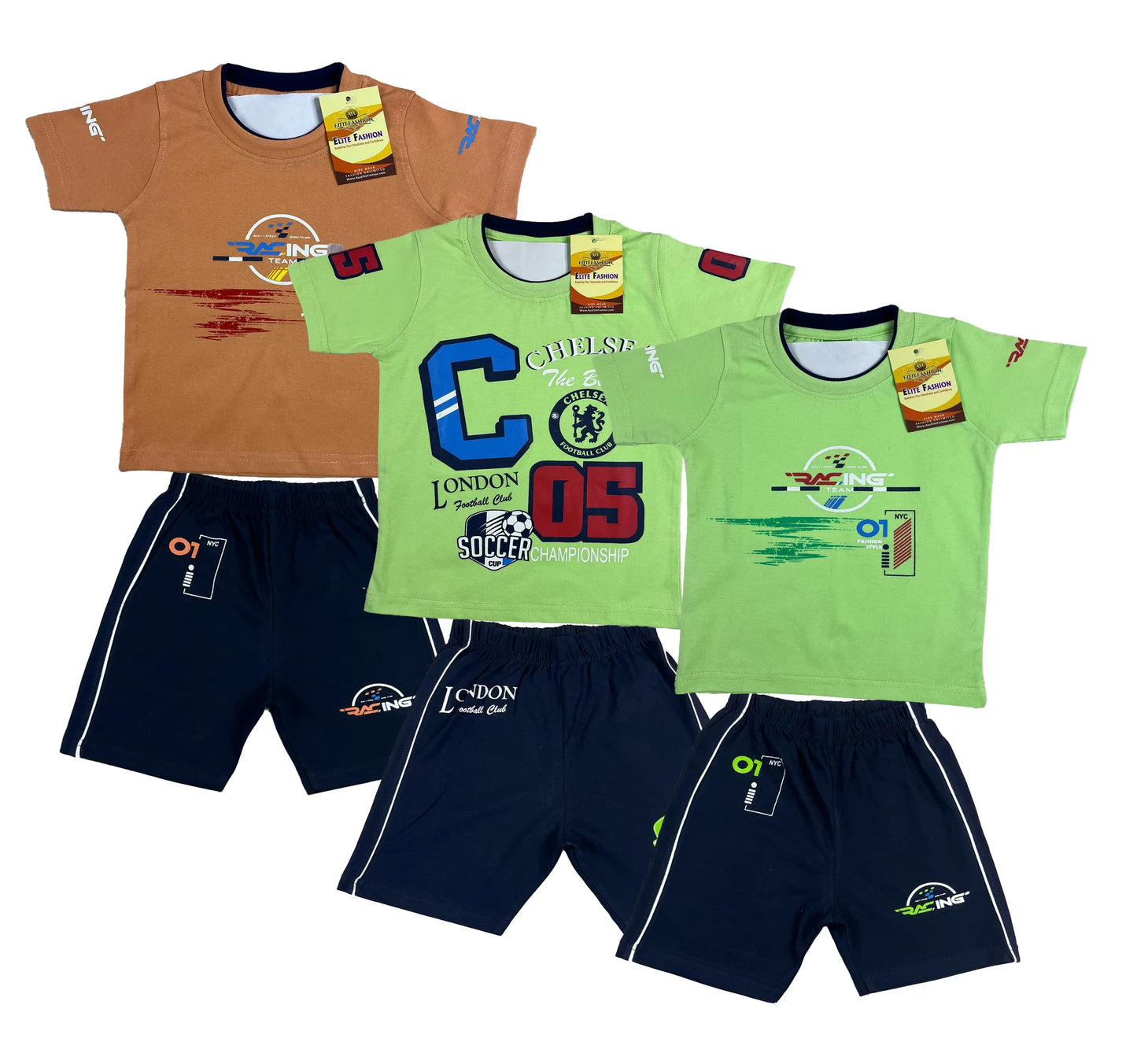 Boy's Cotton Sleeve T-shirt with Shorts 3 Set (3 Years - 9 Years)