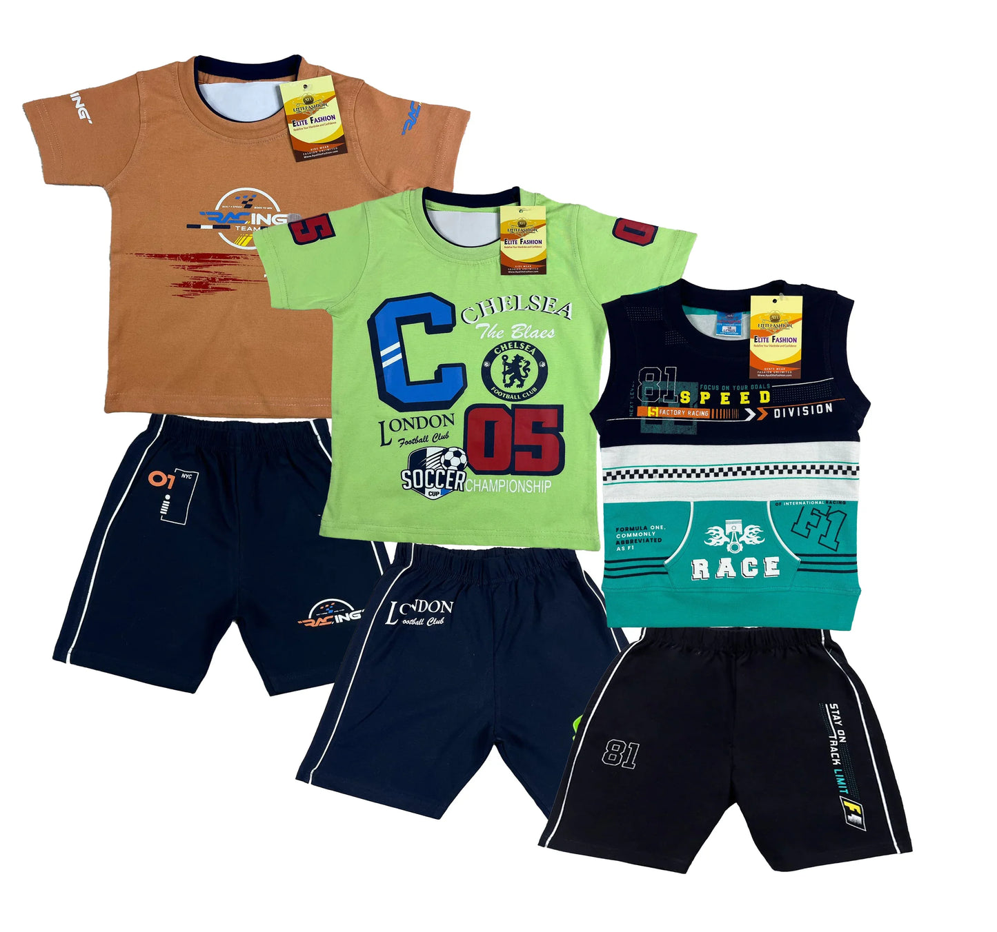 Boy's Cotton Sleeve T-shirt with Shorts 3 Set (3 Years - 9 Years)