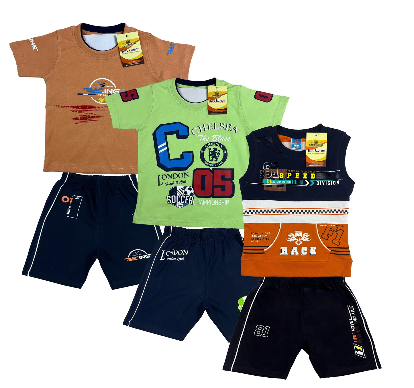 Boy's Cotton Sleeve T-shirt with Shorts 3 Set (3 Years - 9 Years)
