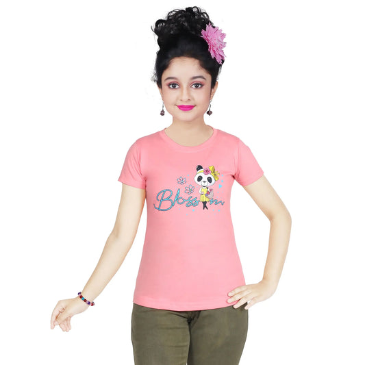 Girl’s Blossom Panda Print Cotton Pink T-shirt (3 – 9 Years)