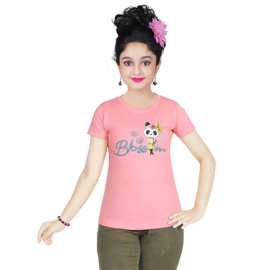 Girl’s Blossom Panda Print Cotton Pink T-shirt (3 – 9 Years)