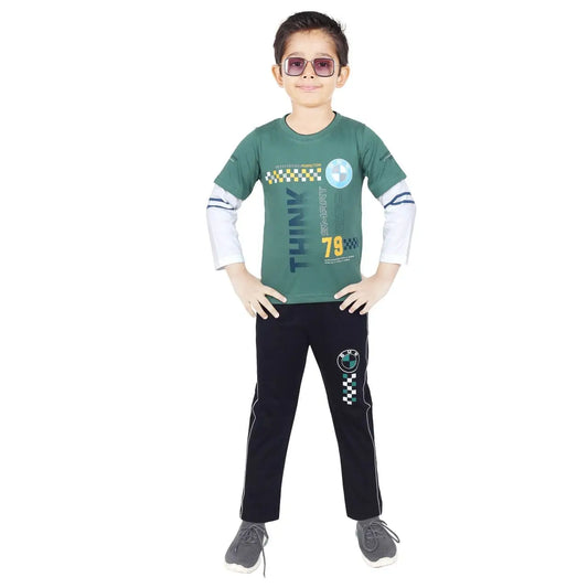 Toddler Boy's Cotton Short Full Sleeve Green T-Shirt (4 - 7 Years)