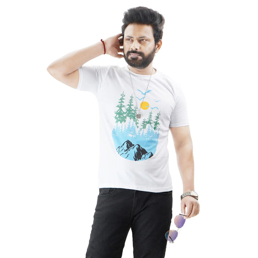 Men’s Short Sleeve Cotton Graphic White T-shirt