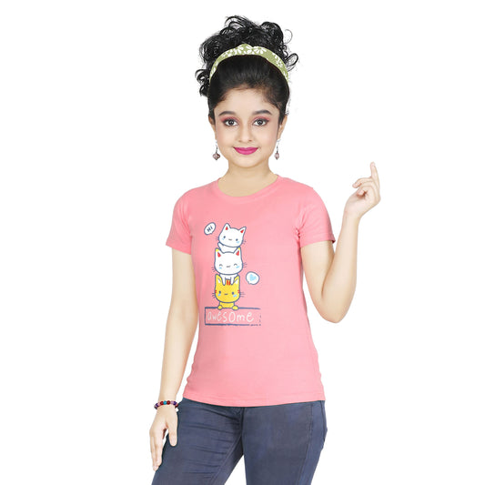 Girl’s kittens Print Cotton Pink T-shirt (3 – 9 Years)