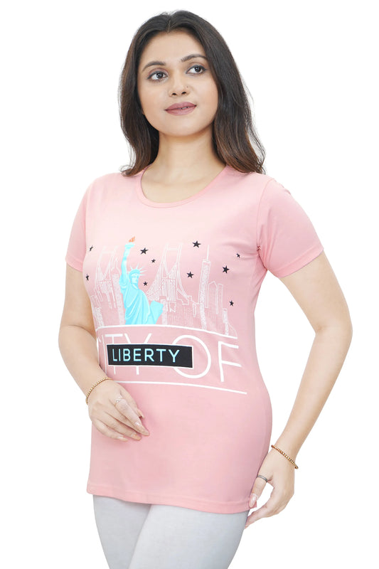 Ayu Elite Fashion Women Regular Fit Pink T-shirt
