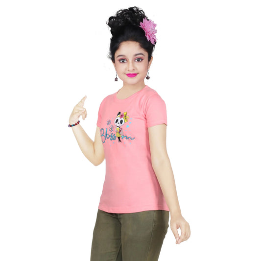 Girl’s Blossom Panda Print Cotton Pink T-shirt (3 – 9 Years)