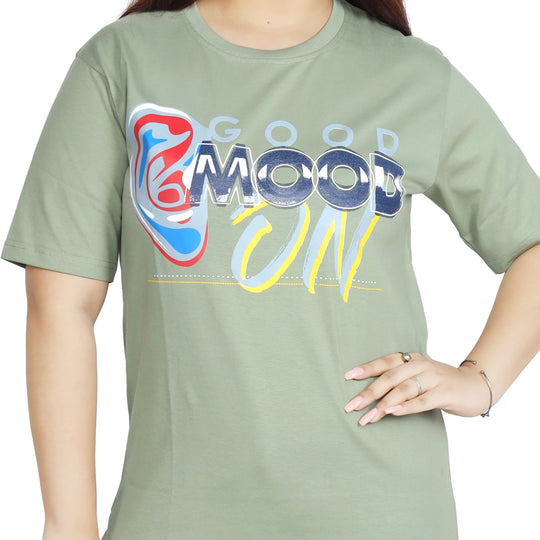 Trendy Oversized Back/Front Graphic Print  Green T-Shirt