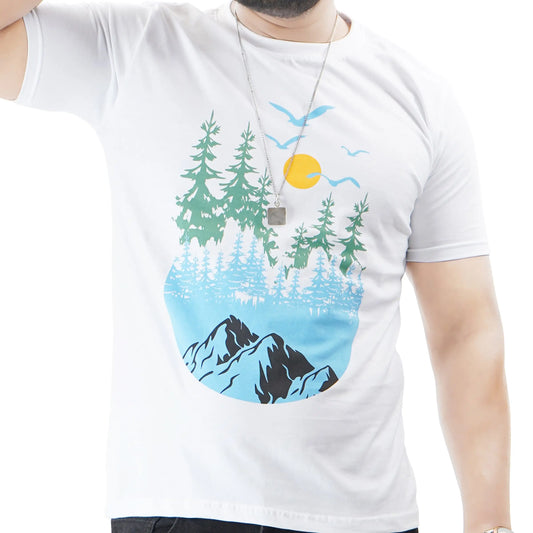 Men’s Short Sleeve Cotton Graphic White T-shirt