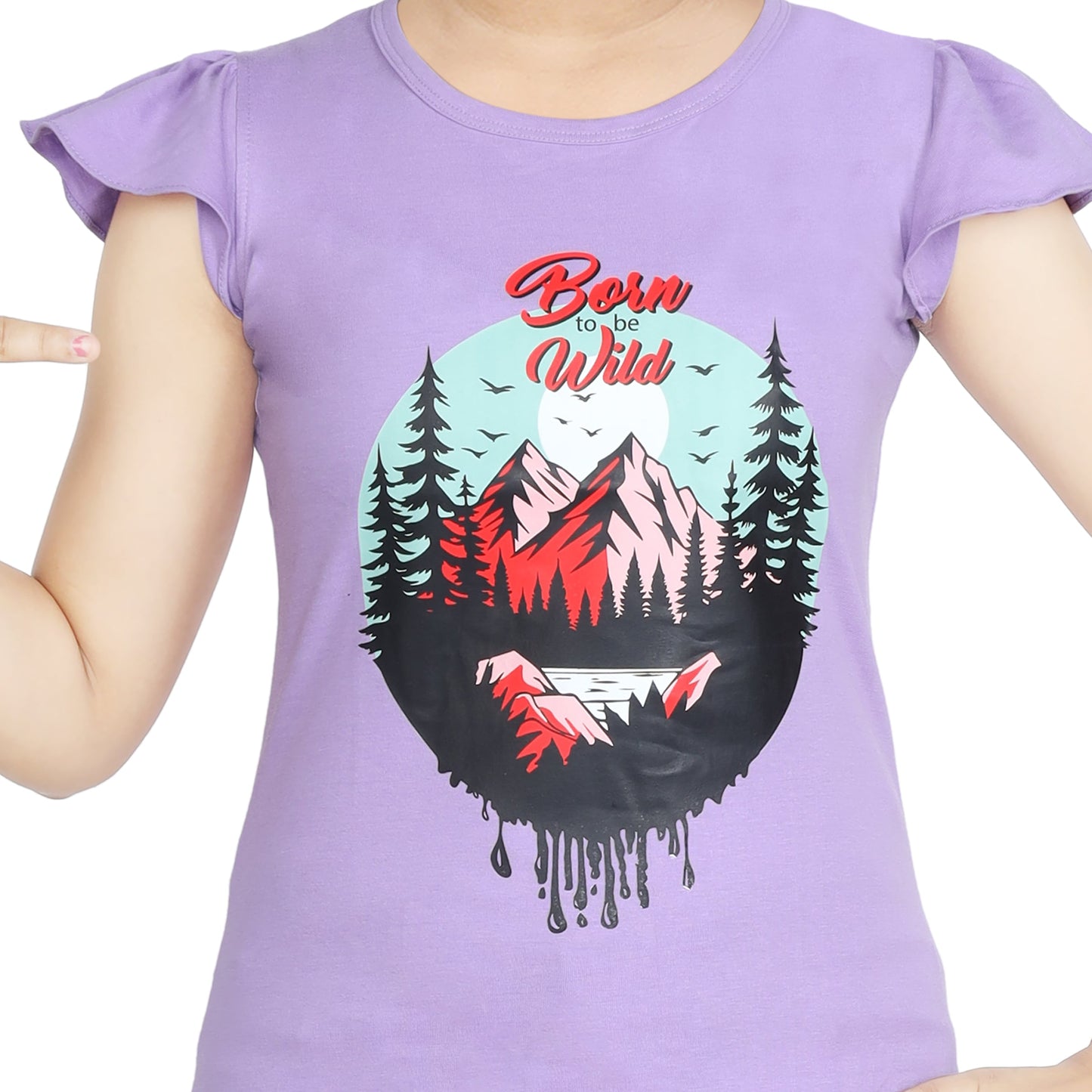 Girl’s Mountain Print Cotton Violet T-shirt (3 – 9 Years)