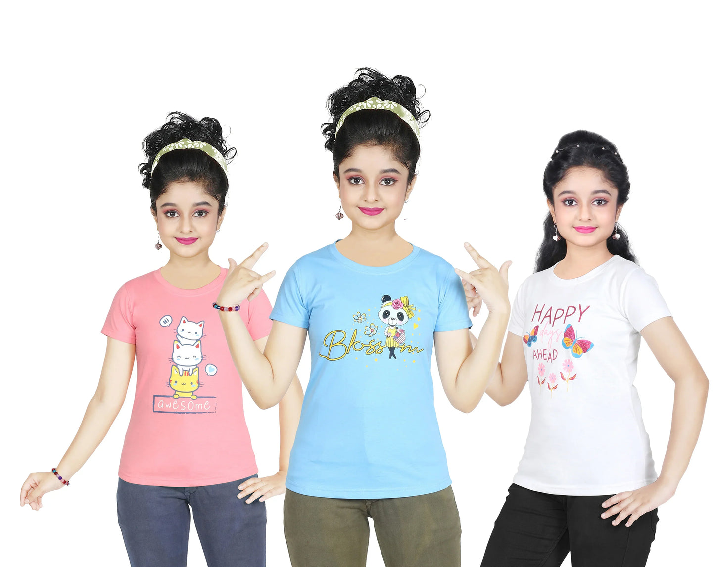 Girl's Cotton Sleeve T-shirt 3 Set (3 Years - 9 Years)