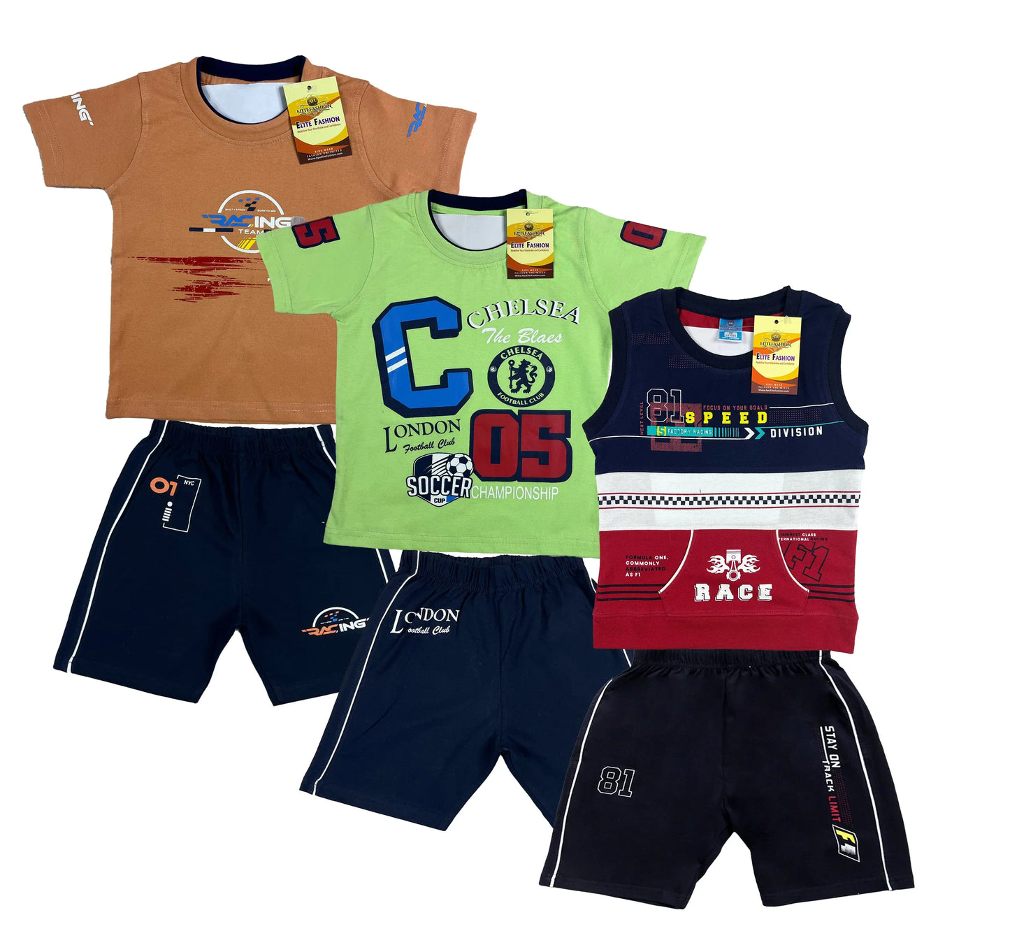 Boy's Cotton Sleeve T-shirt with Shorts 3 Set (3 Years - 9 Years)