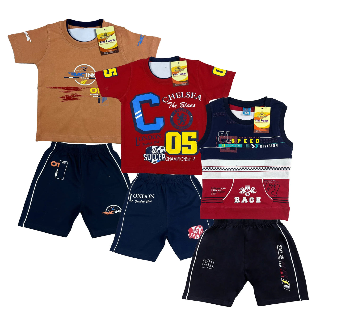 Boy's Cotton Sleeve T-shirt with Shorts 3 Set (3 Years - 9 Years)