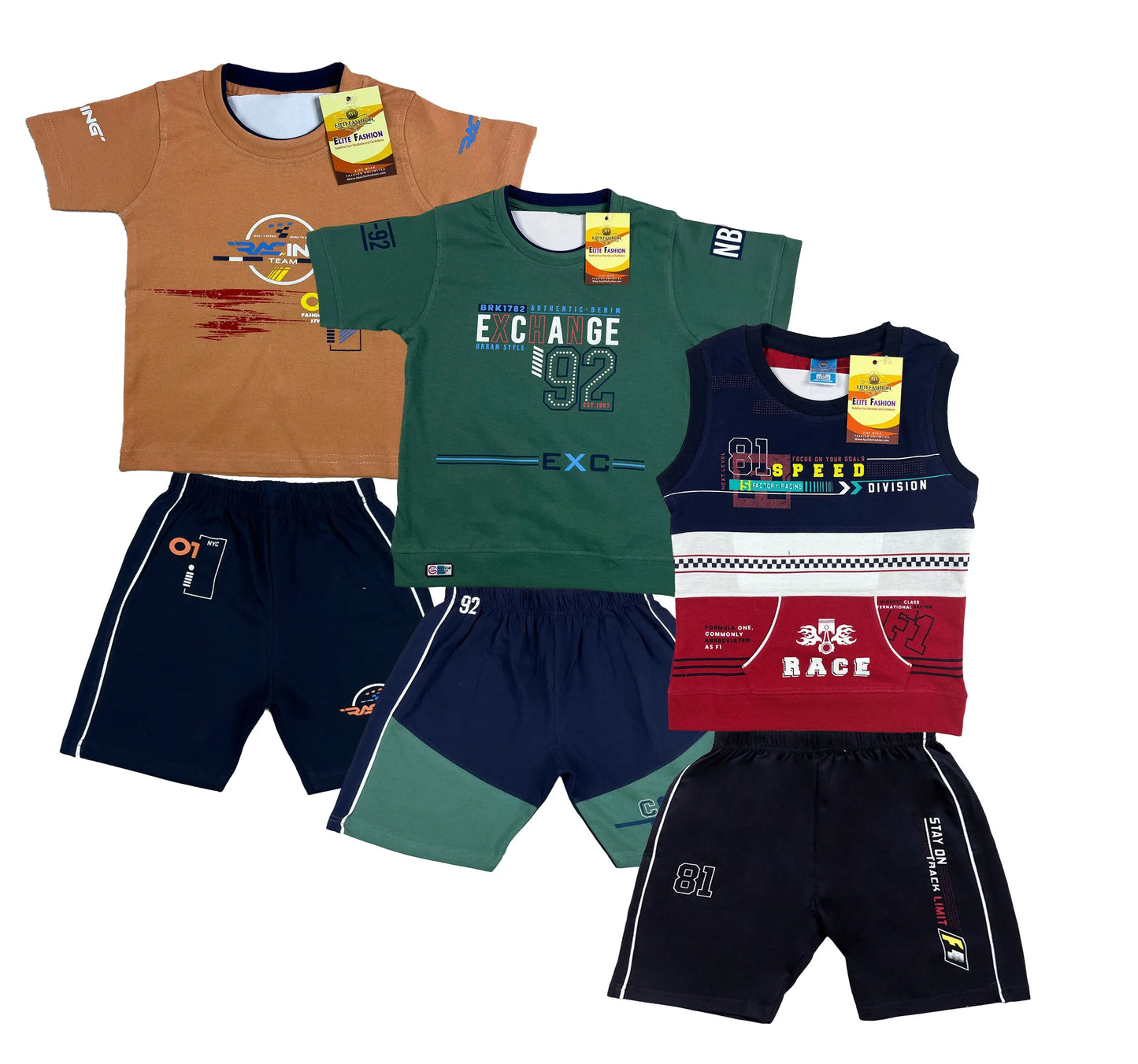 Boy's Cotton Sleeve T-shirt with Shorts 3 Set (3 Years - 9 Years)