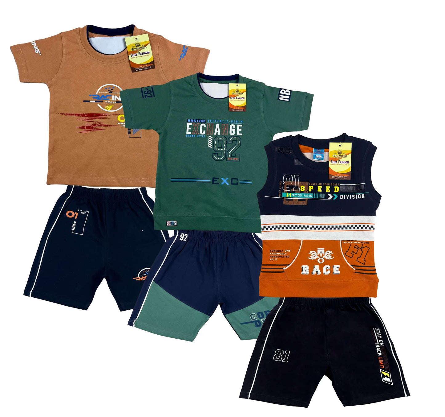 Boy's Cotton Sleeve T-shirt with Shorts 3 Set (3 Years - 9 Years)