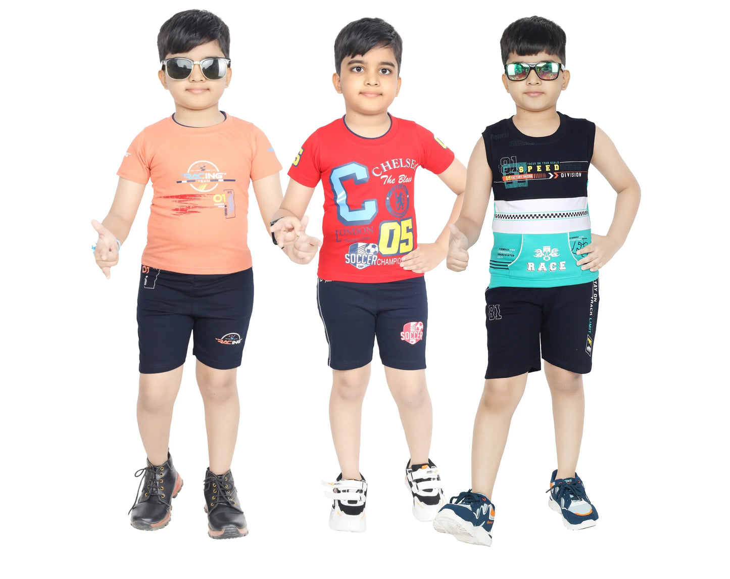 Boy's Cotton Sleeve T-shirt with Shorts 3 Set (3 Years - 9 Years)