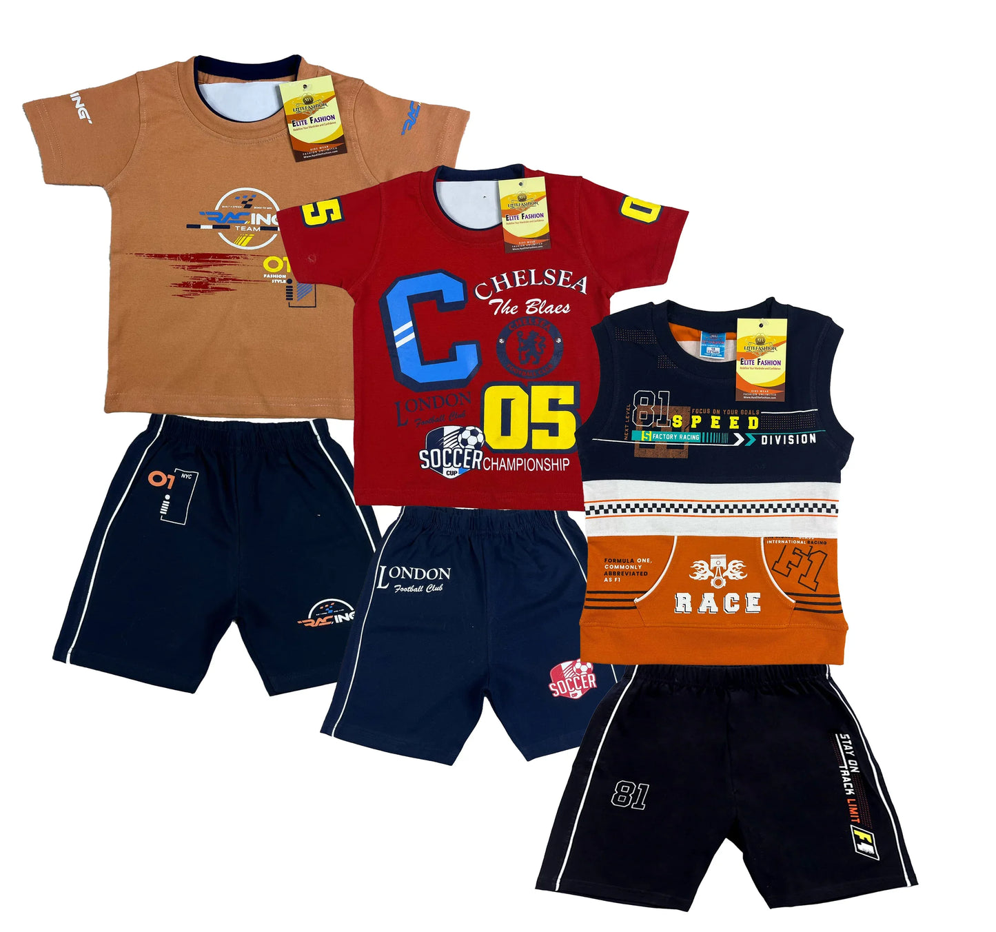 Boy's Cotton Sleeve T-shirt with Shorts 3 Set (3 Years - 9 Years)