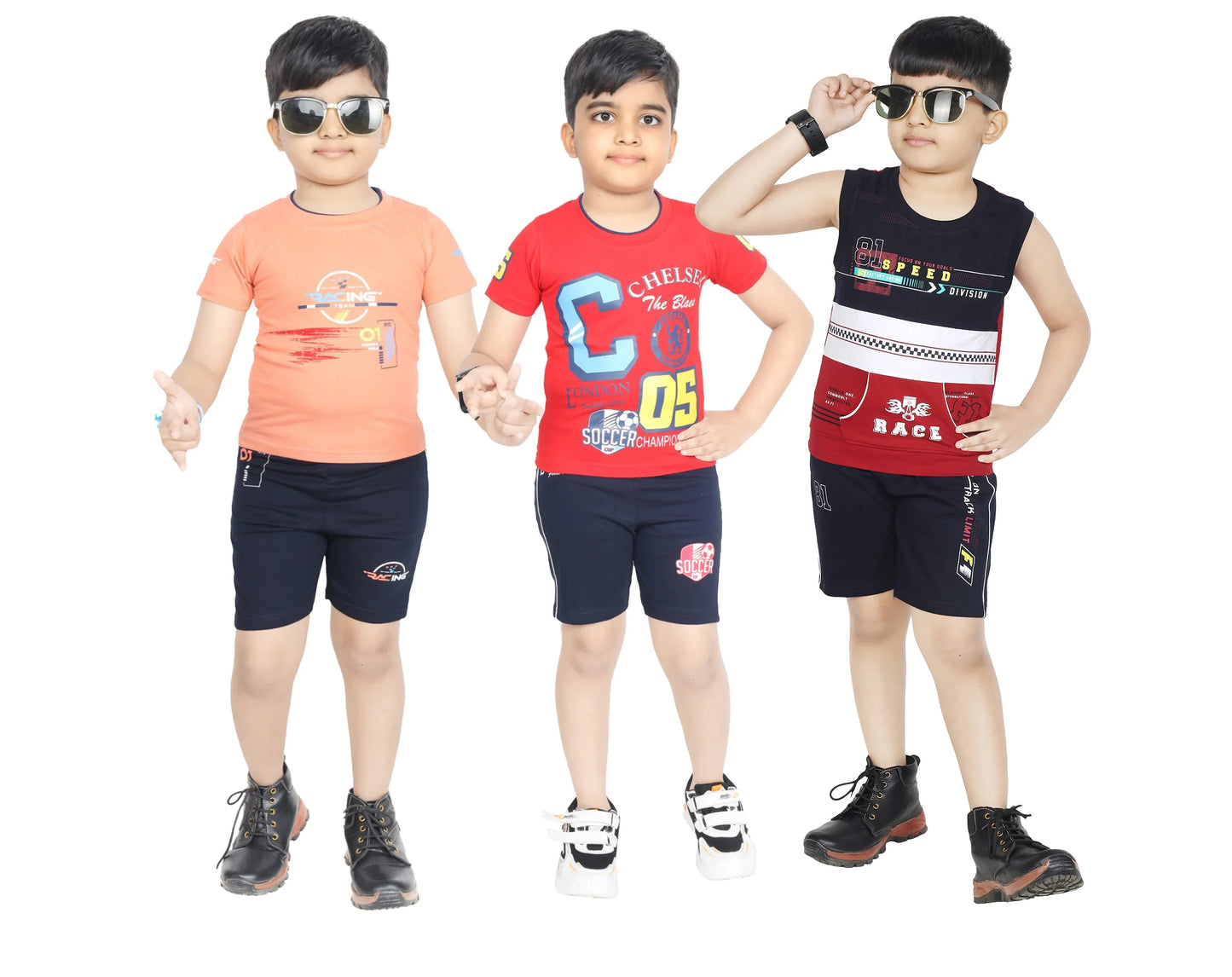 Boy's Cotton Sleeve T-shirt with Shorts 3 Set (3 Years - 9 Years)