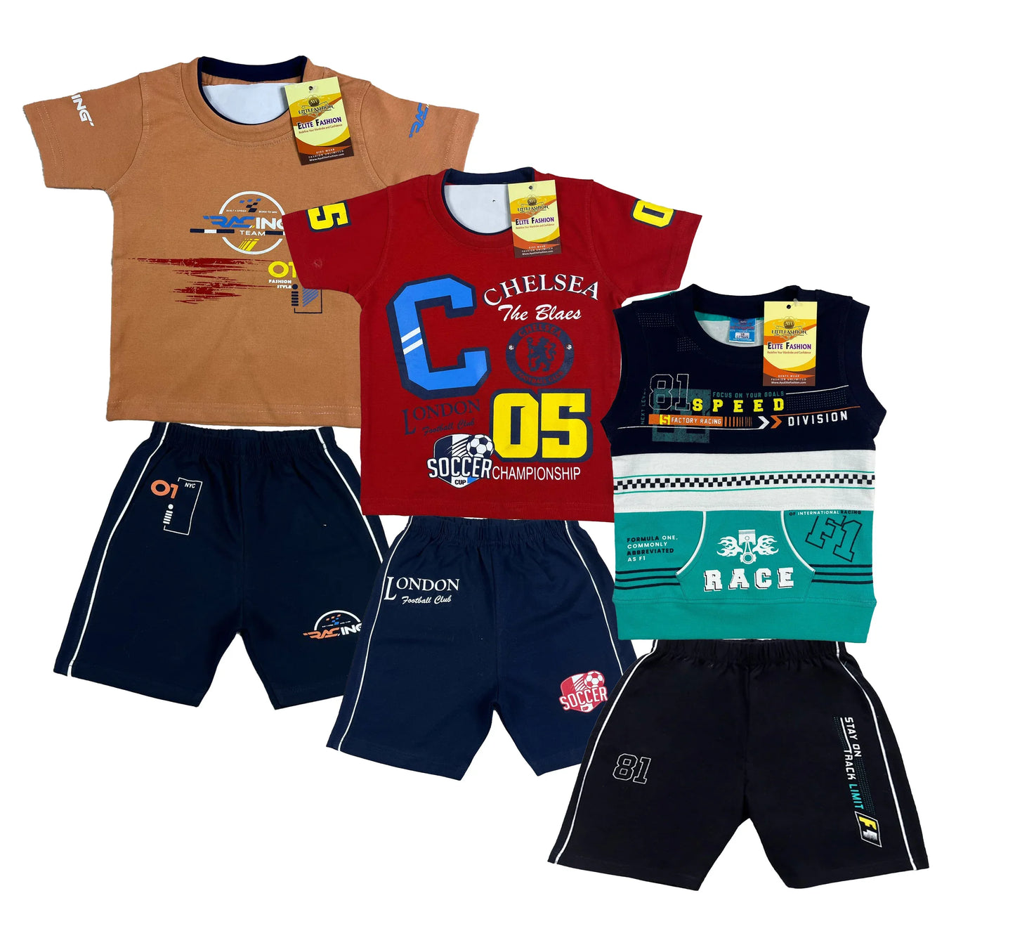 Boy's Cotton Sleeve T-shirt with Shorts 3 Set (3 Years - 9 Years)