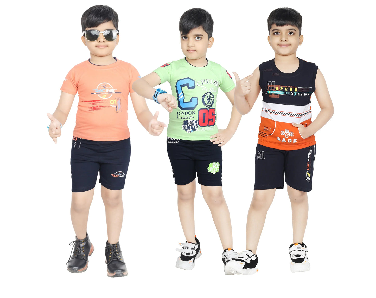 Boy's Cotton Sleeve T-shirt with Shorts 3 Set (3 Years - 9 Years)