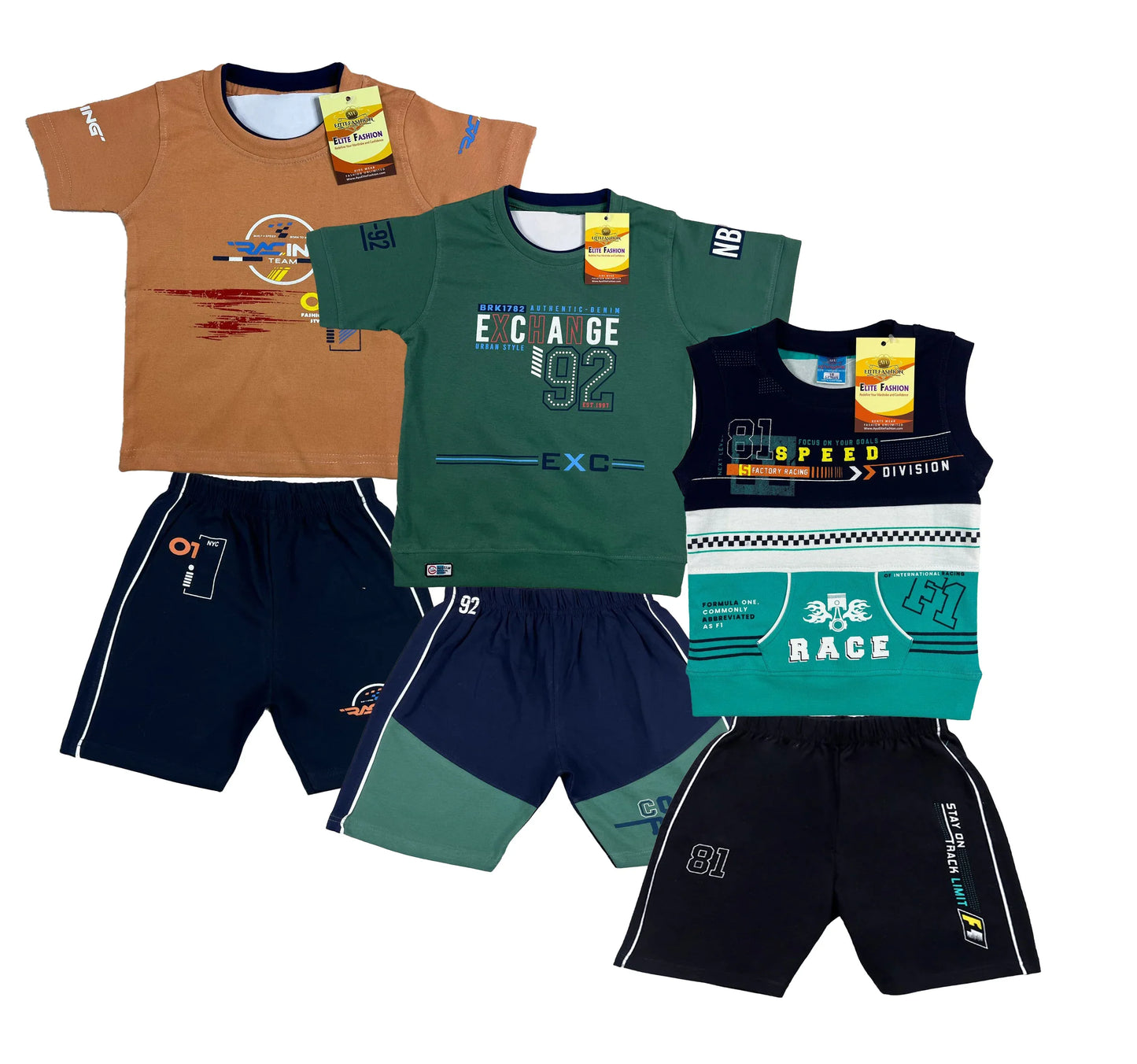 Boy's Cotton Sleeve T-shirt with Shorts 3 Set (3 Years - 9 Years)