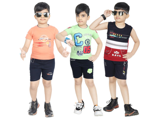 Boy's Cotton Sleeve T-shirt with Shorts 3 Set (3 Years - 9 Years)