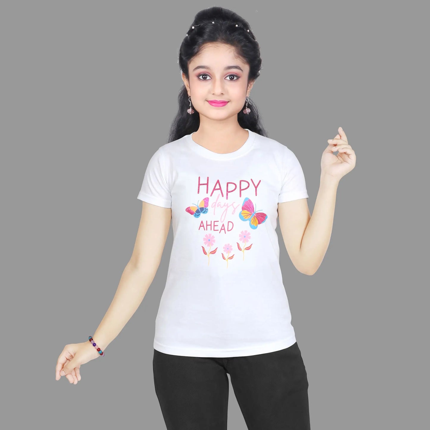 Girl’s Butterfly Print Cotton White T-shirt (3 – 9 Years)