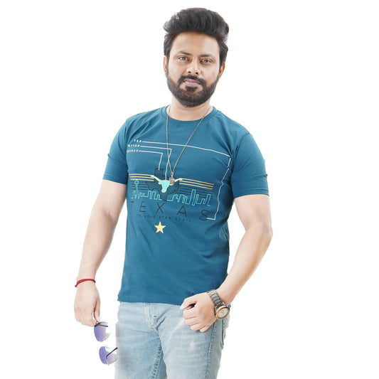 Men’s Short Sleeve Cotton Graphic Blue T-shirt