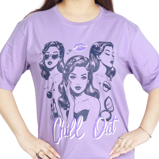Trendy Oversized Back/Front Graphic Print  Violet T-Shirt