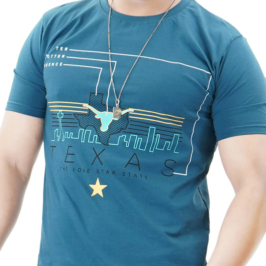Men’s Short Sleeve Cotton Graphic Blue T-shirt