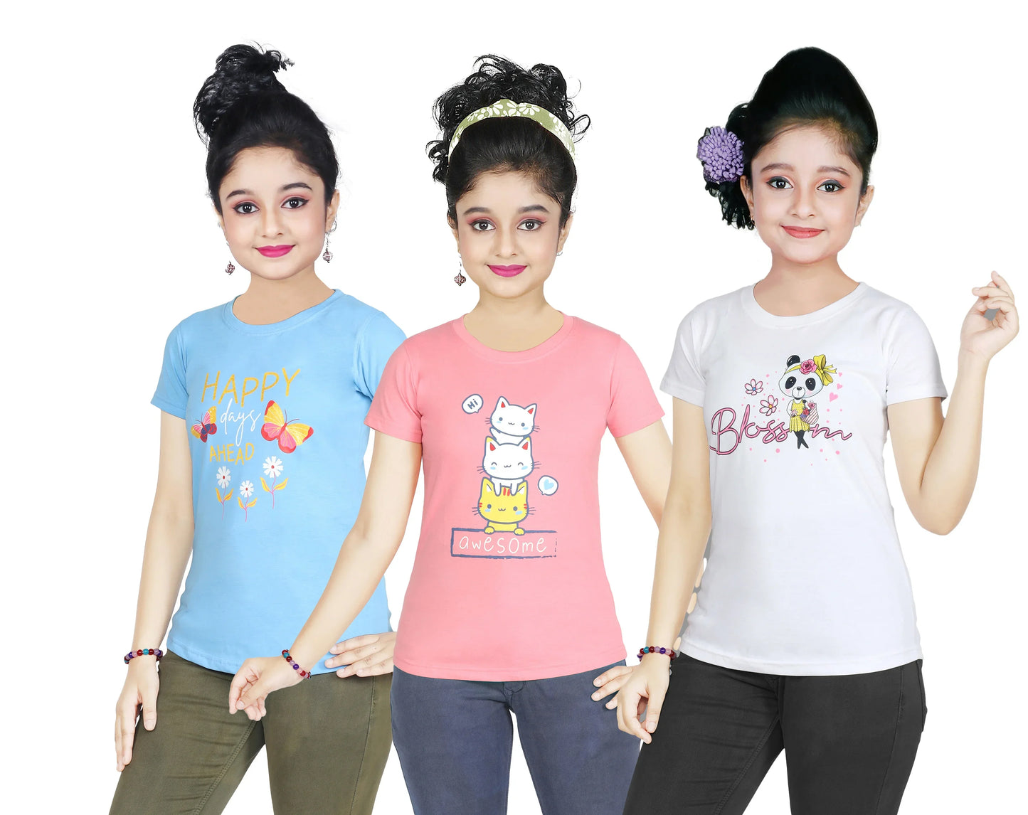 Girl's Cotton Sleeve T-shirt 3 Set (3 Years - 9 Years)