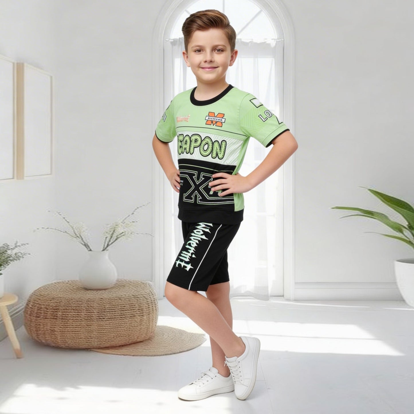 Kids half sleeve t-shirt and pant combo - Design Weapon