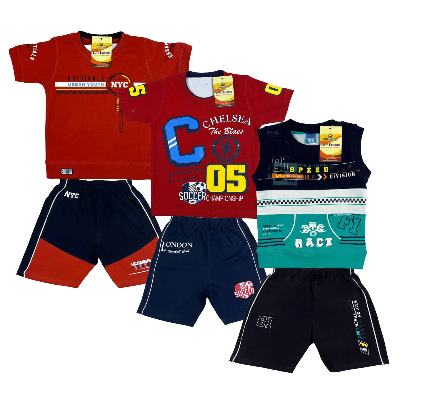 Boy's Cotton Sleeve T-shirt with Shorts 3 Set (3 Years - 9 Years)