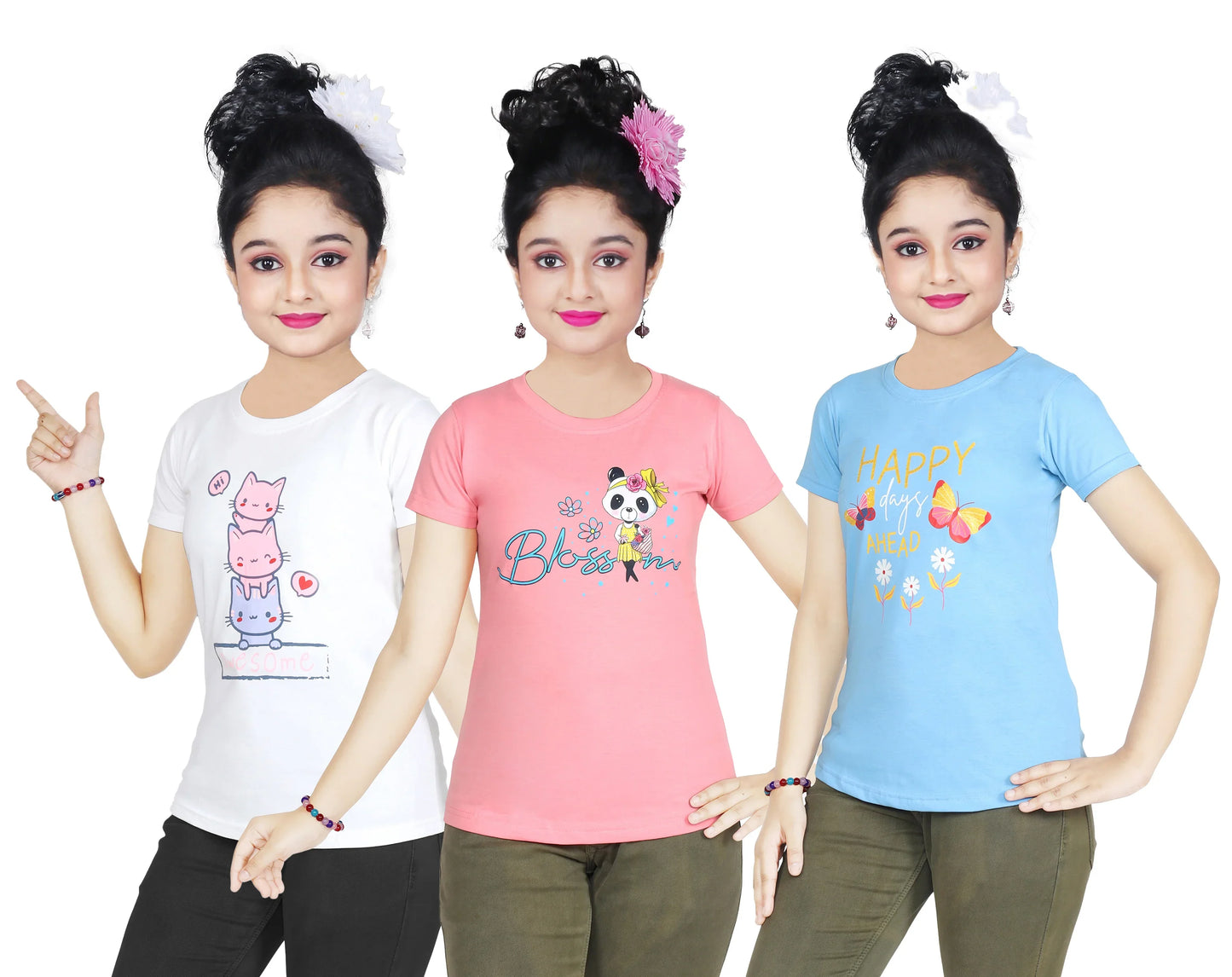 Girl's Cotton Sleeve T-shirt 3 Set (3 Years - 9 Years)