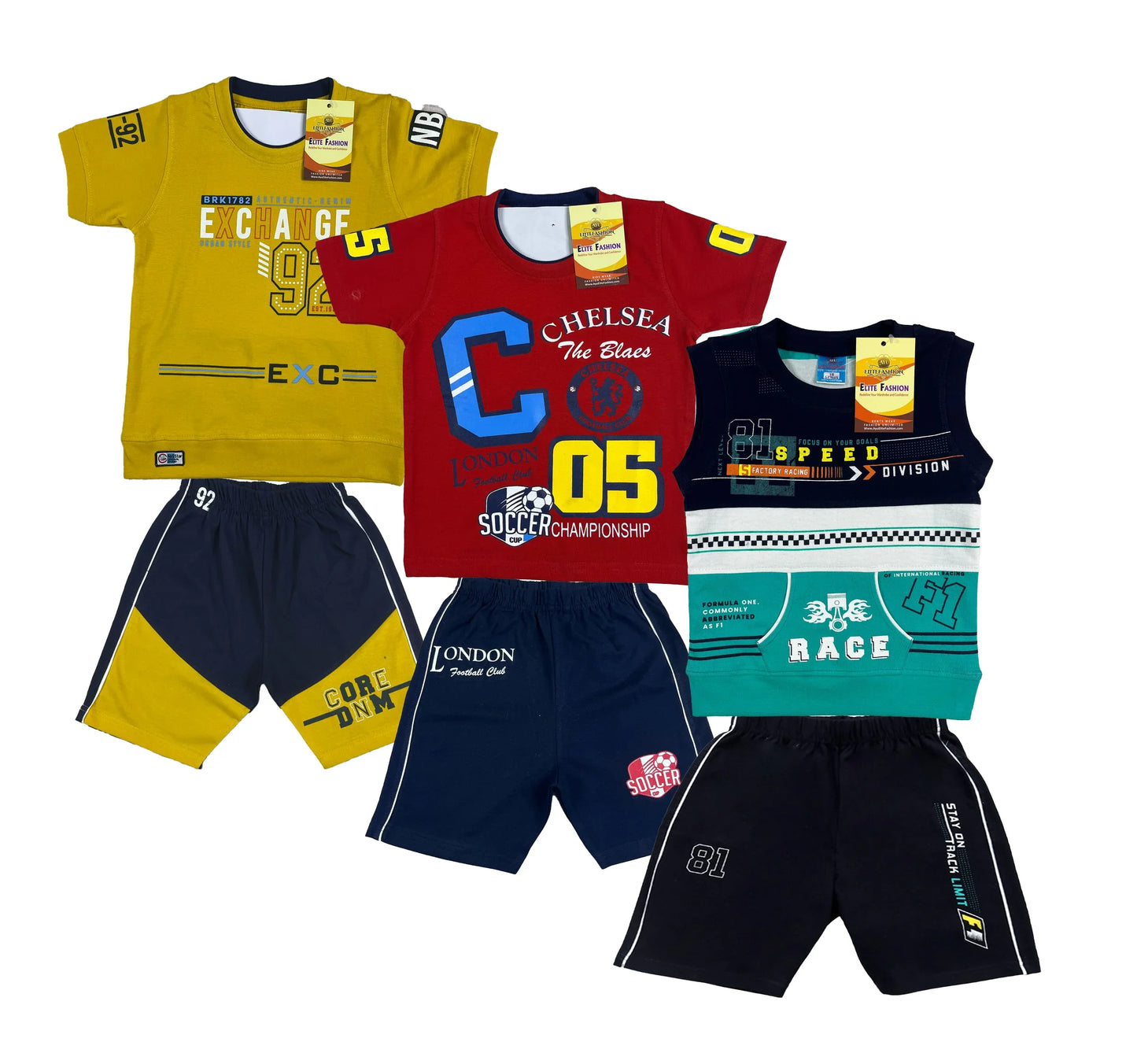 Boy's Cotton Sleeve T-shirt with Shorts 3 Set (3 Years - 9 Years)