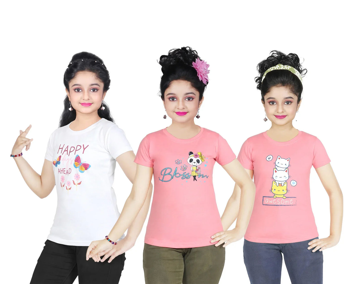 Girl's Cotton Sleeve T-shirt 3 Set (3 Years - 9 Years)