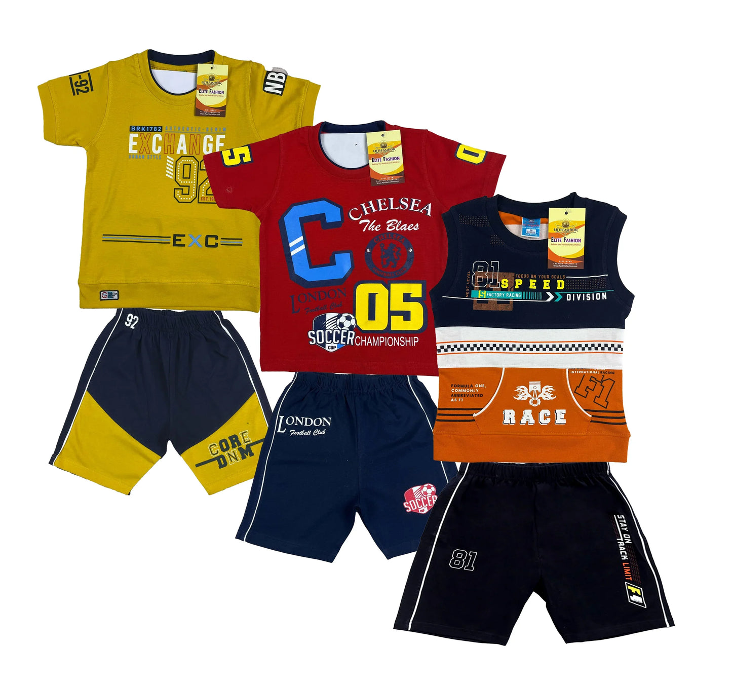 Boy's Cotton Sleeve T-shirt with Shorts 3 Set (3 Years - 9 Years)