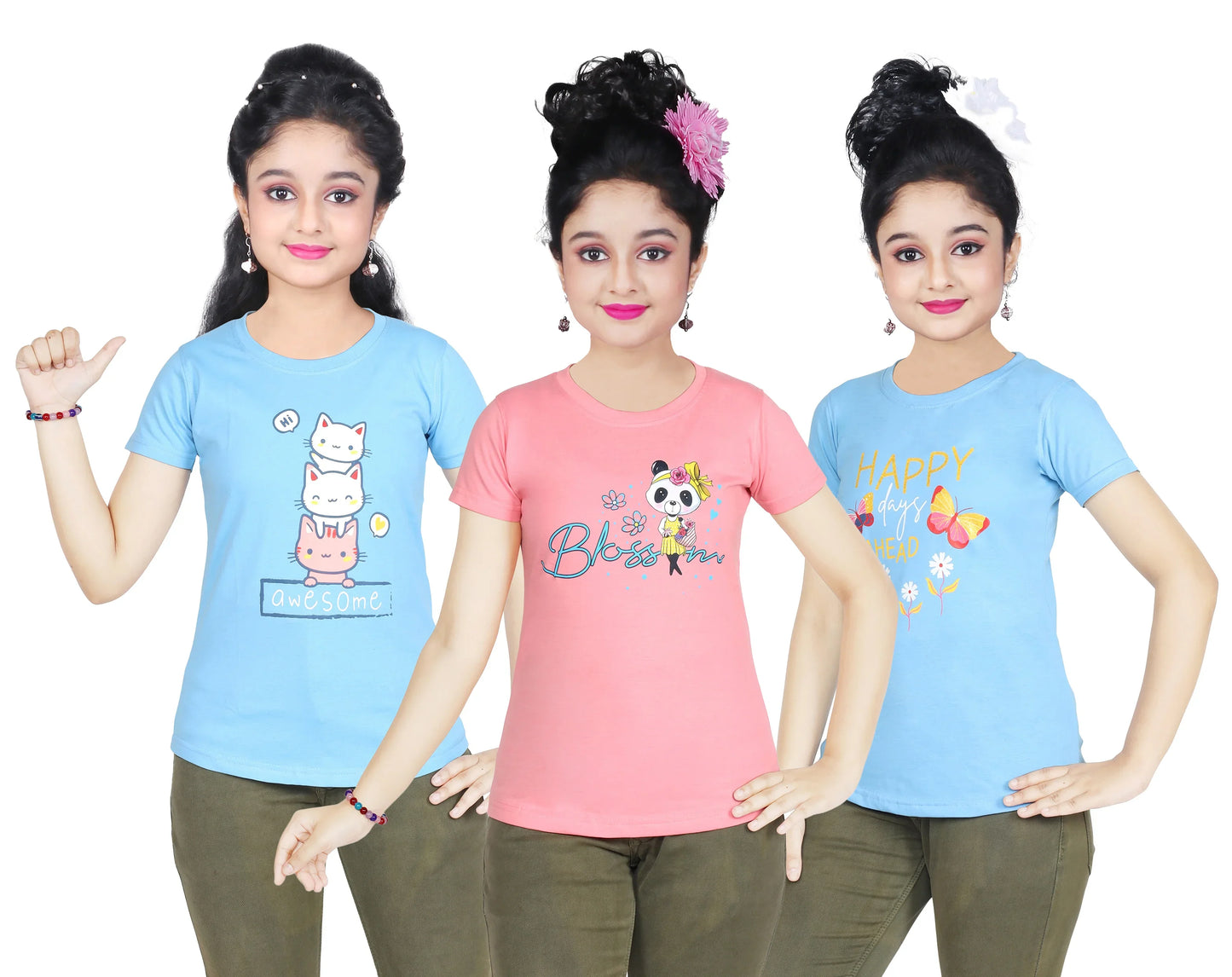 Girl's Cotton Sleeve T-shirt 3 Set (3 Years - 9 Years)