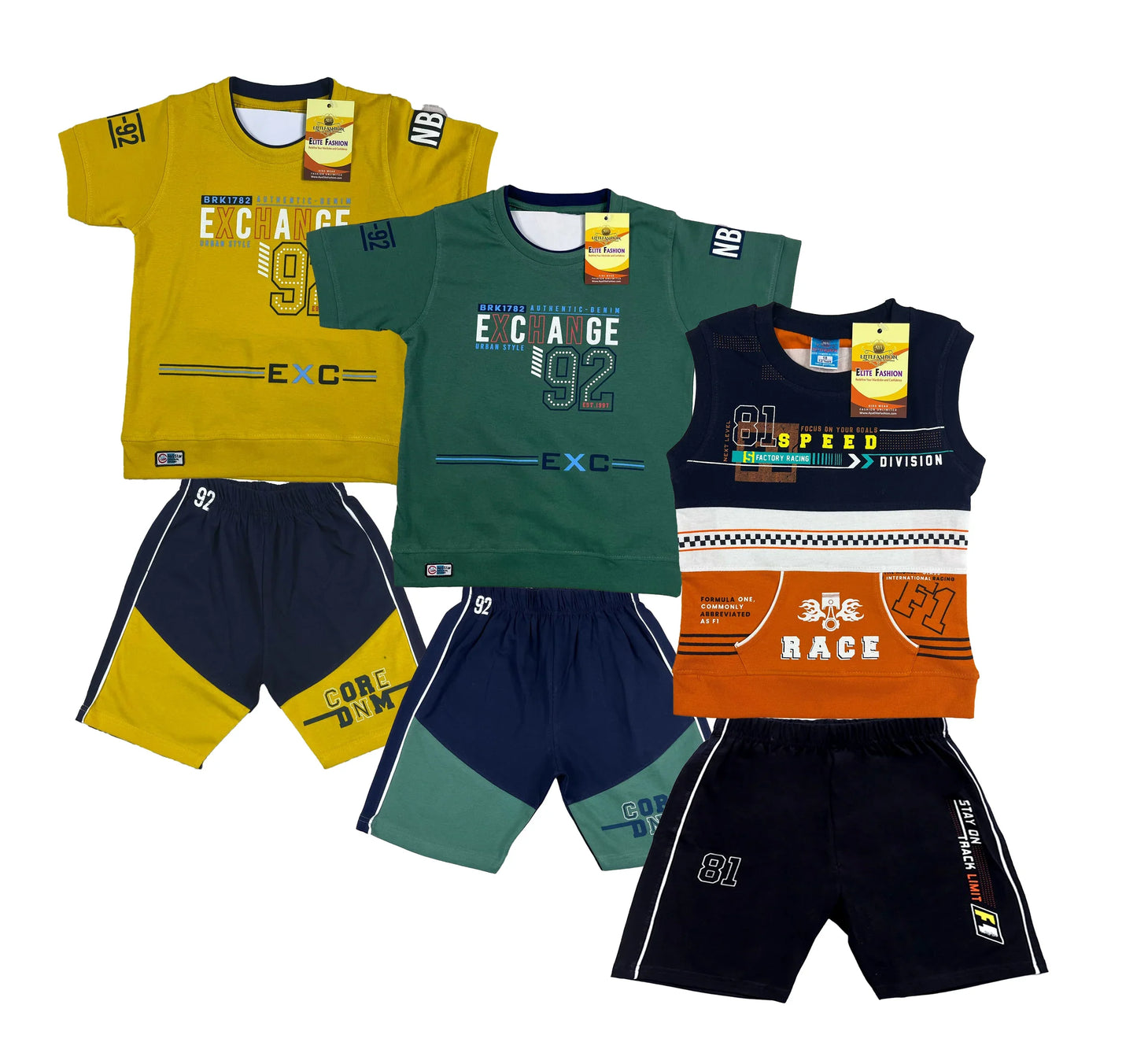 Boy's Cotton Sleeve T-shirt with Shorts 3 Set (3 Years - 9 Years)