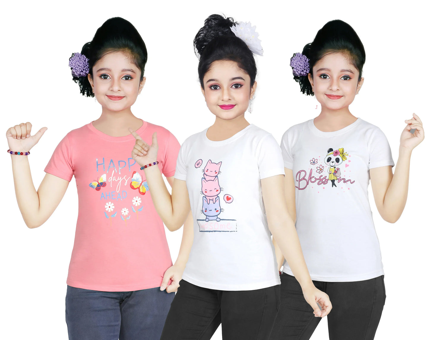 Girl's Cotton Sleeve T-shirt 3 Set (3 Years - 9 Years)