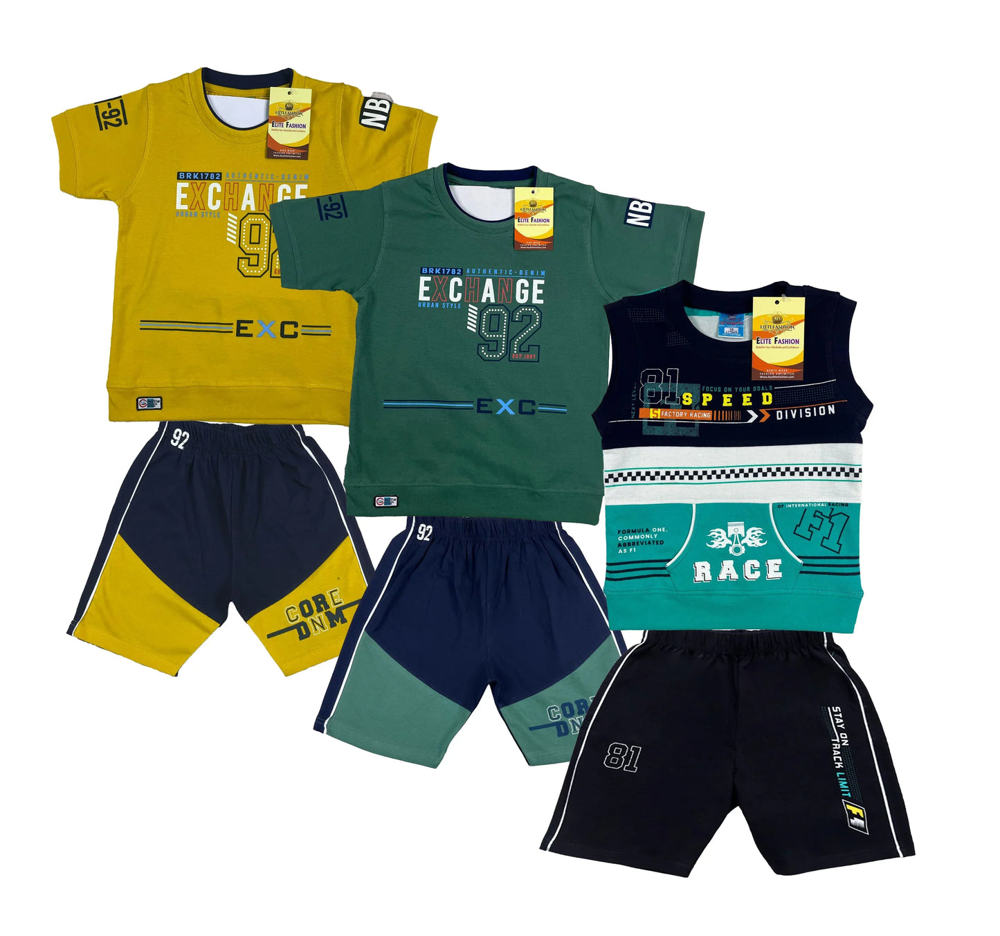 Boy's Cotton Sleeve T-shirt with Shorts 3 Set (3 Years - 9 Years)