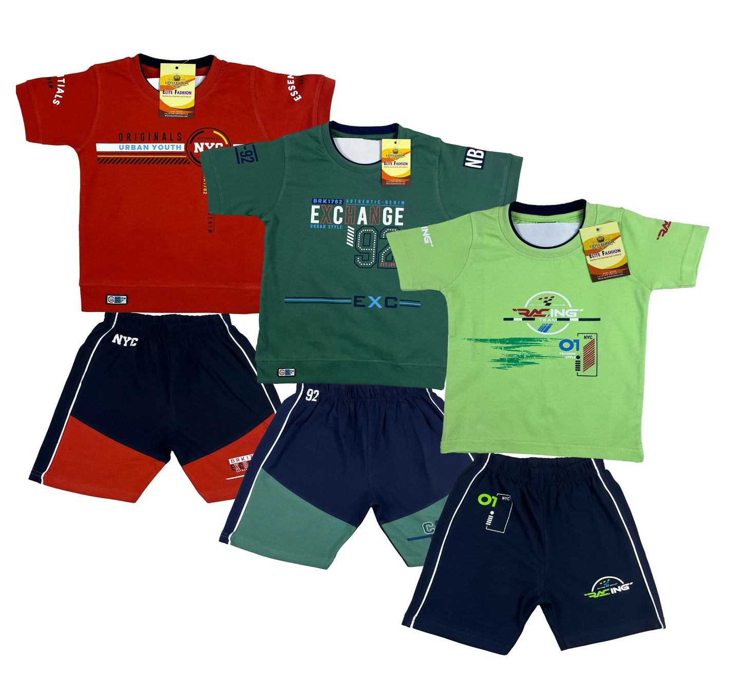 Boy's Cotton Sleeve T-shirt with Shorts 3 Set (3 Years - 9 Years)